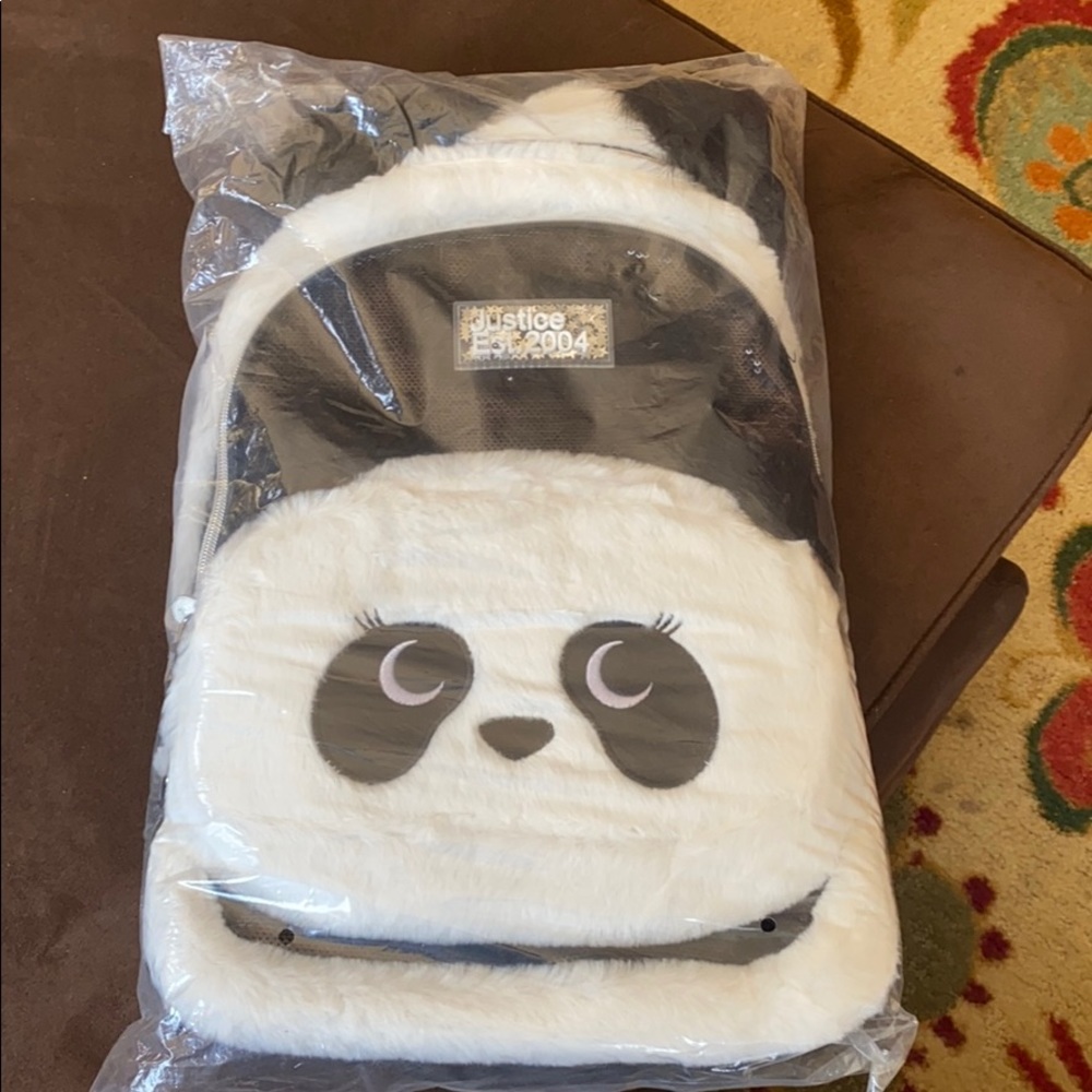 Justice shop fur and sequins panda 2 in 1 backpack